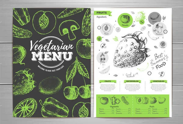 Vintage vegetarisches Menüdesign. Frischobst-Sketch — Stockvektor