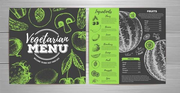 Vintage wegetariańskie menu Projekt. Świeże owoce szkicu — Wektor stockowy