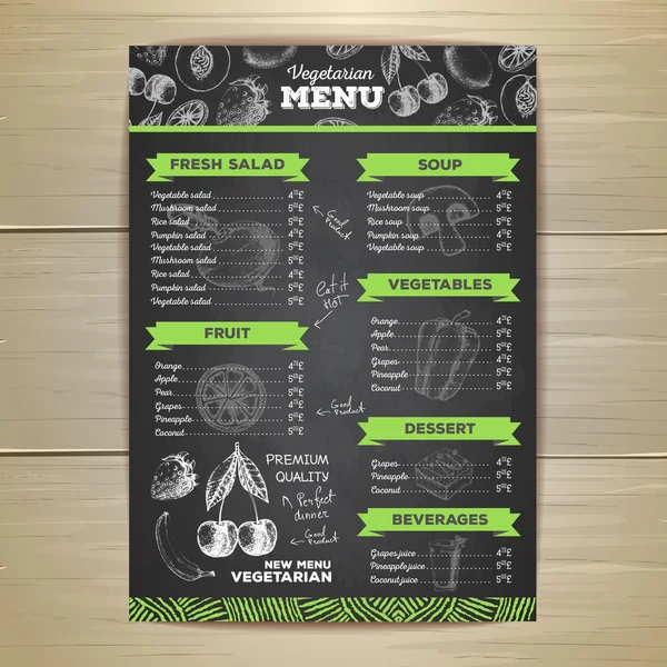 Design de menu vegetariano vintage. Esboço de fruta fresca. Desenho de giz — Vetor de Stock