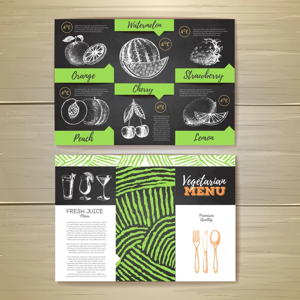 빈티지 분필 드로잉 채식 음식 메뉴 디자인. — 스톡 벡터