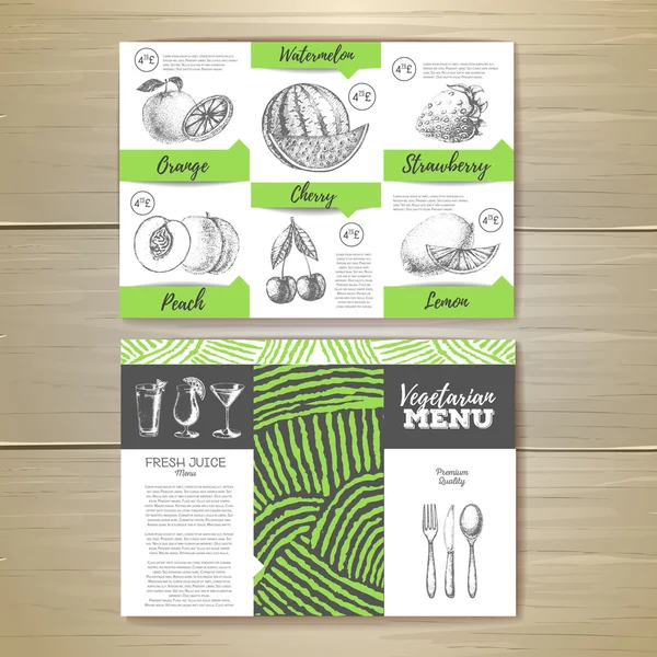 Desenho de giz vintage design de menu de comida vegetariana. Esboço de fruta fresca — Vetor de Stock