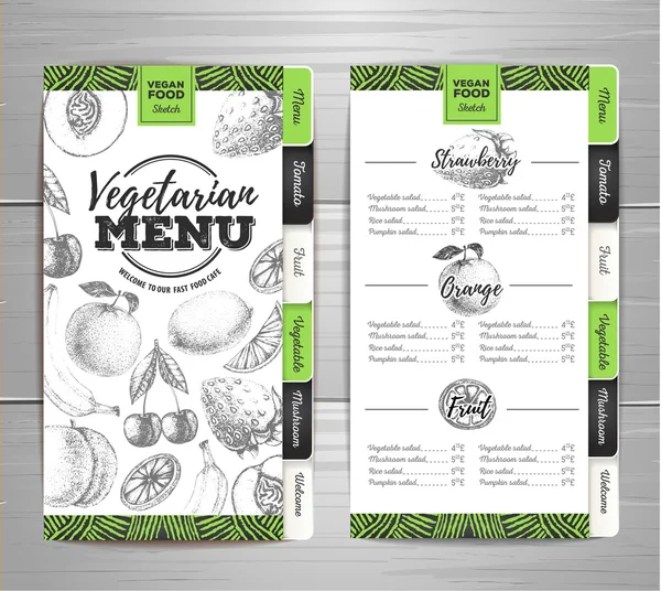 Vintage vegetarisches Menüdesign. Frischobst-Sketch — Stockvektor