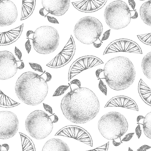 Patrón naranja sin costuras. Fondo del boceto de fruta fresca — Archivo Imágenes Vectoriales