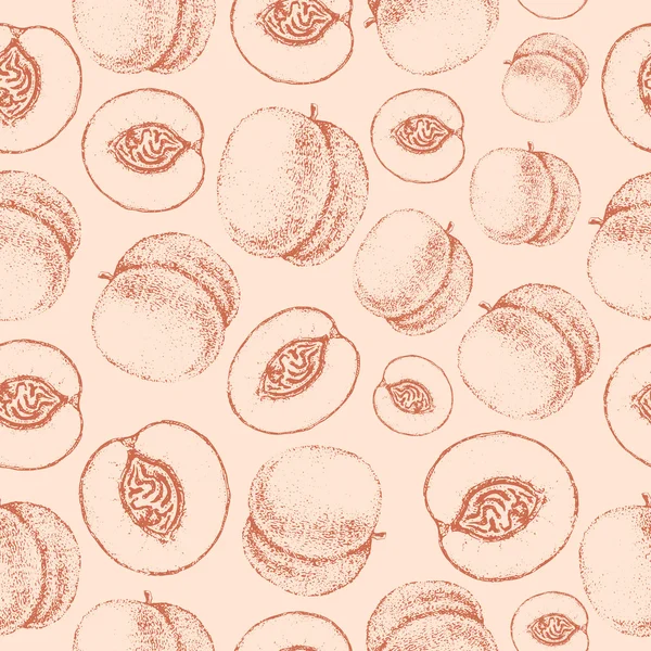 Patrón de melocotón sin costuras. Fondo del boceto de fruta fresca — Archivo Imágenes Vectoriales