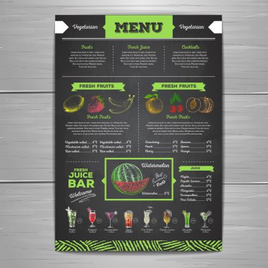 Vintage tebeşir çizim vejetaryen yemek menü tasarımı. Taze meyve kroki