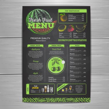 Vintage tebeşir çizim vejetaryen yemek menü tasarımı. Taze meyve kroki