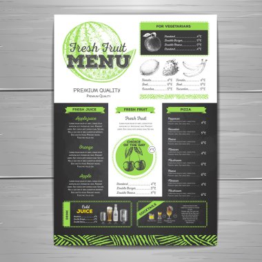 Vintage tebeşir çizim vejetaryen yemek menü tasarımı. Taze meyve kroki