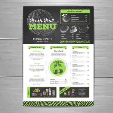Vintage tebeşir çizim vejetaryen yemek menü tasarımı. Taze meyve kroki