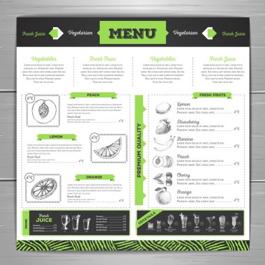 Vintage vejetaryen yemek menü tasarımı. Taze meyve kroki