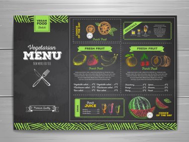 Vintage tebeşir çizim vejetaryen yemek menü tasarımı. Taze meyve kroki