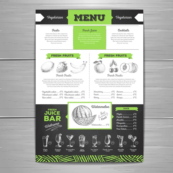 Vintage chalk drawing vegetarian food menu design. Fresh fruit sketch — Stock Vector