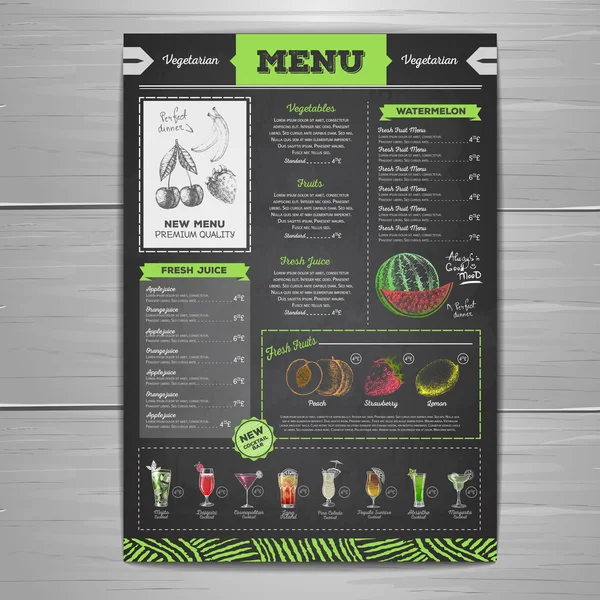 Desenho de giz vintage design de menu de comida vegetariana. Esboço de fruta fresca — Vetor de Stock