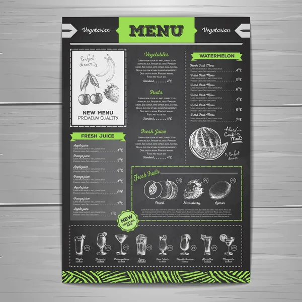 Desenho de giz vintage design de menu de comida vegetariana. Esboço de fruta fresca — Vetor de Stock