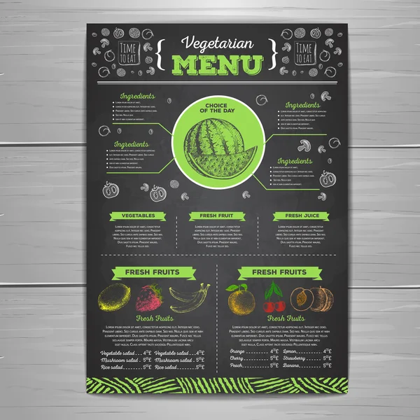 Craie vintage dessin végétarien menu design. Croquis de fruits frais — Image vectorielle