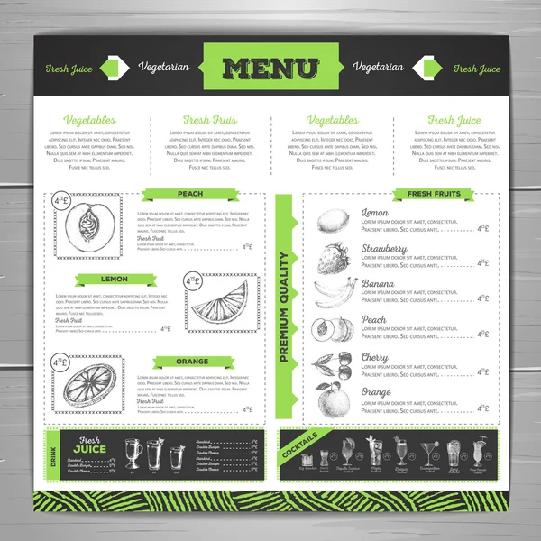 Design de menu végétarien vintage. Croquis de fruits frais — Image vectorielle