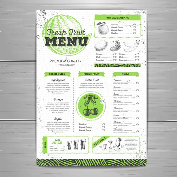 Vintage grunge végétarien menu design. Croquis de fruits frais — Image vectorielle