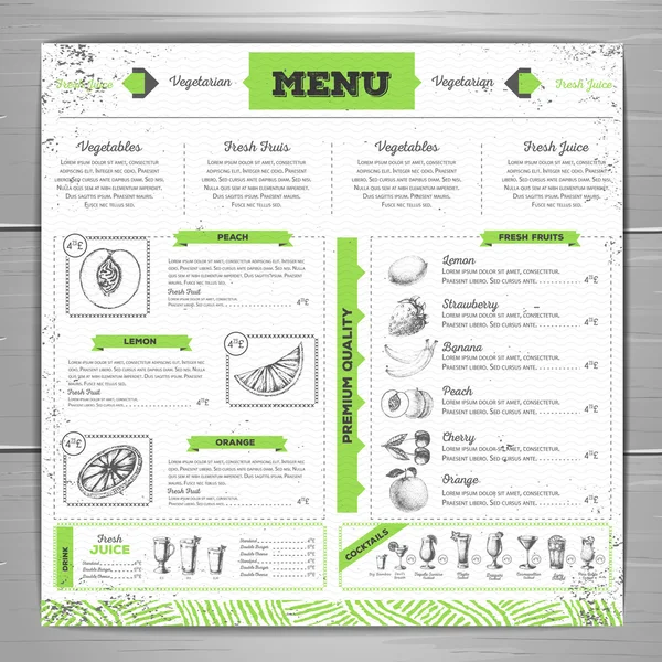 Vintage grunge végétarien menu design. Croquis de fruits frais — Image vectorielle