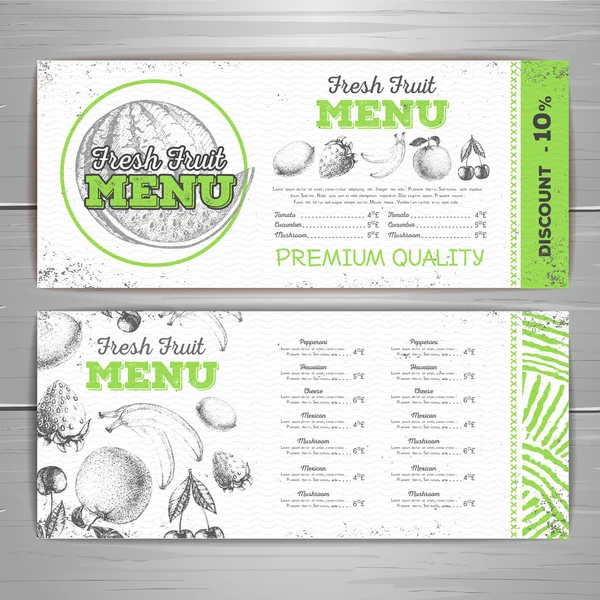 Design de menu de comida vegetariana grunge vintage. Esboço de fruta fresca — Vetor de Stock