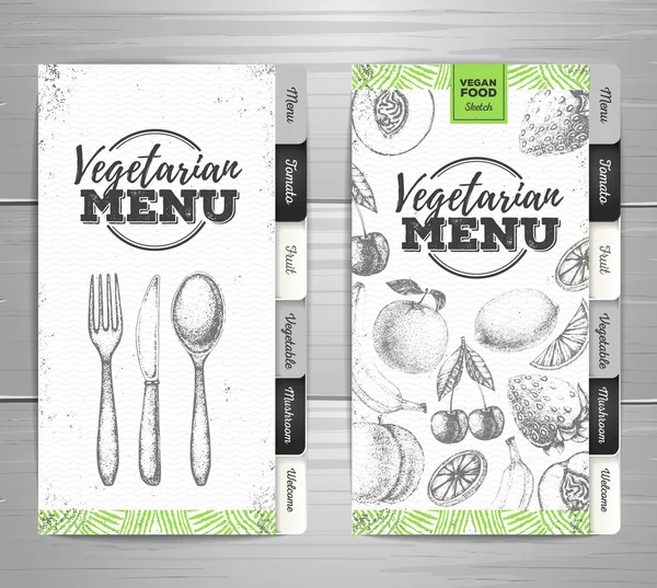 Design de menu de comida vegetariana grunge vintage. Esboço de fruta fresca — Vetor de Stock