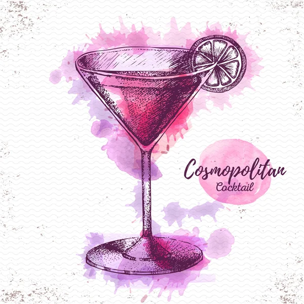 Aquarell-Cocktail kosmopolitischer Sketch. Cocktail-Vektorillustration — Stockvektor