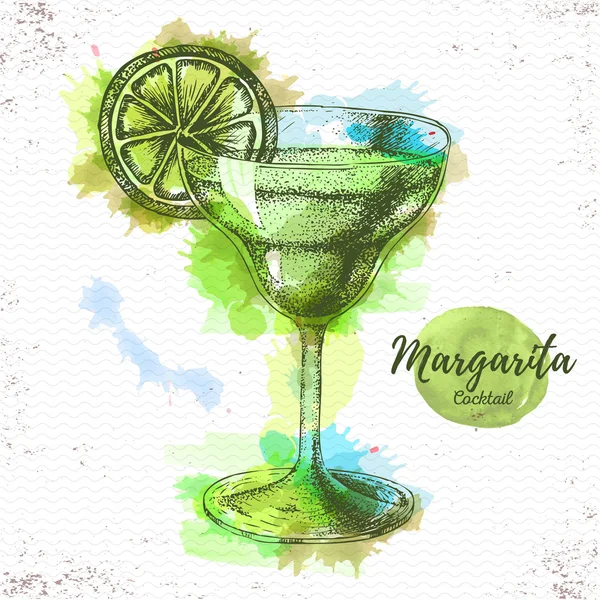 Aquarell-Cocktail-Margarita-Skizze. Cocktail-Vektorillustration — Stockvektor