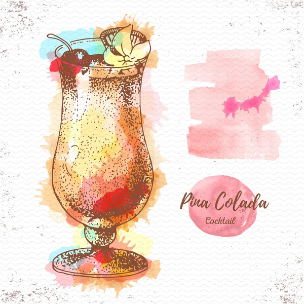 Aquarell Cocktail Pina Colada Skizze. Cocktail-Vektorillustration — Stockvektor