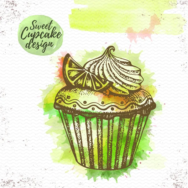 Acuarela dulce cupcake vector illustaration — Archivo Imágenes Vectoriales