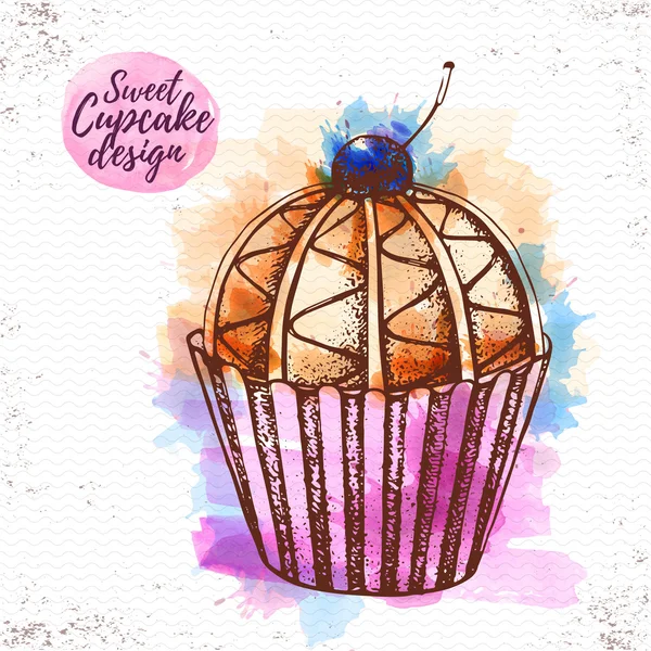 Acuarela dulce cupcake vector illustaration — Vector de stock