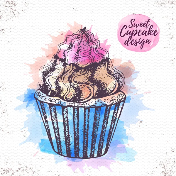 Aquarel zoete cupcake vector illustaration — Stockvector