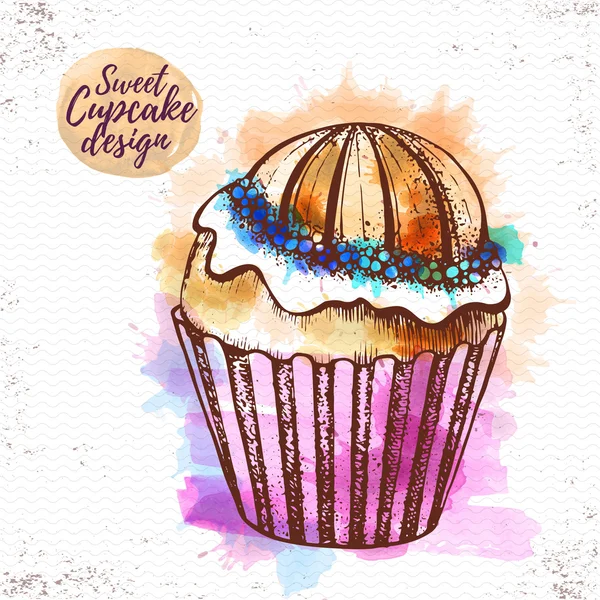Acuarela dulce cupcake vector illustaration — Vector de stock