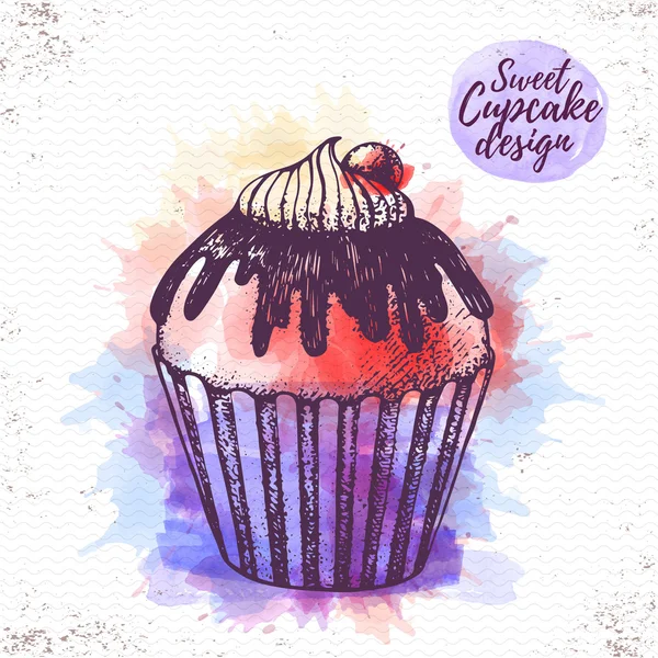 Aquarela doce cupcake vector illustaration —  Vetores de Stock