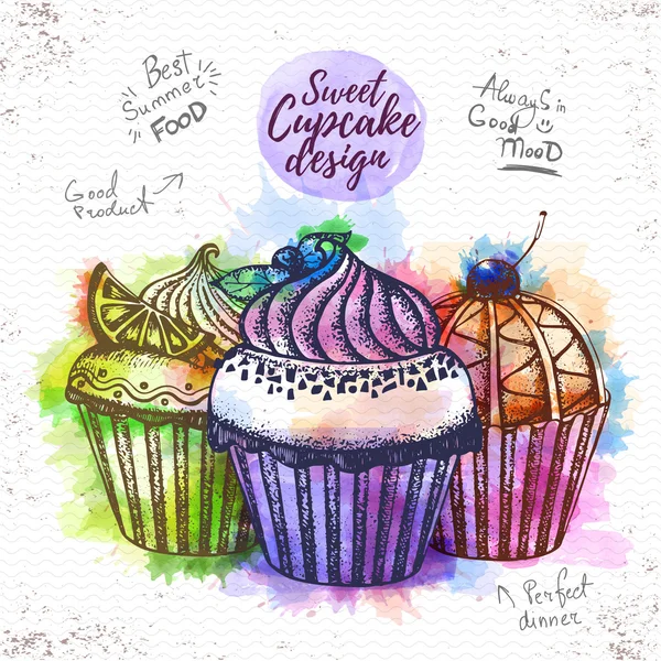 Acuarela dulce cupcake vector ilustración — Vector de stock