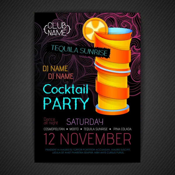 Disco-Cocktail-Party-Plakat. 3D-Cocktaildesign. — Stockvektor