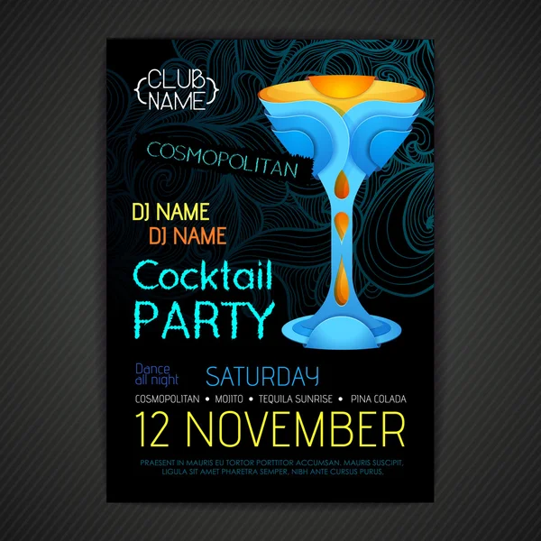 Disco-Cocktail-Party-Plakat. 3D-Cocktaildesign. — Stockvektor