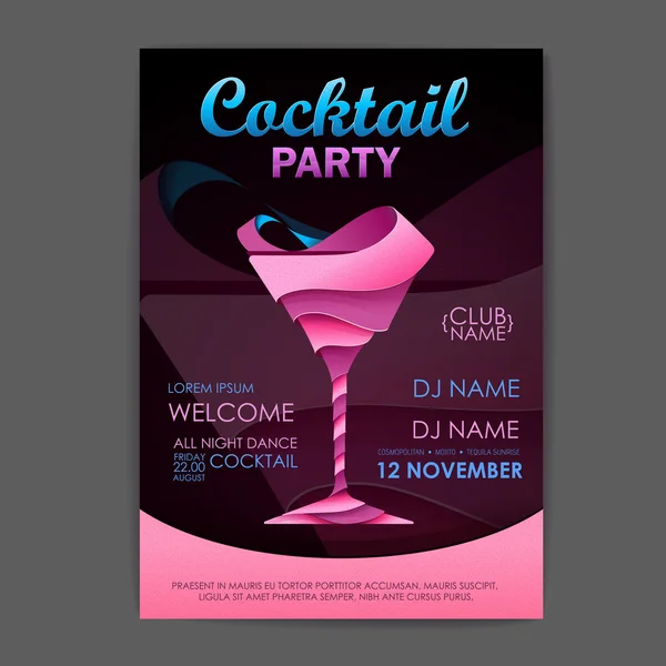 Affiche de soirée cocktail disco. Conception de cocktail 3D . — Image vectorielle