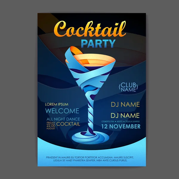 Affiche de soirée cocktail disco. Conception de cocktail 3D . — Image vectorielle