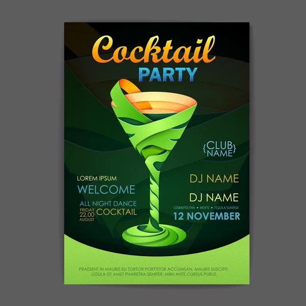 Affiche de soirée cocktail disco. Conception de cocktail 3D . — Image vectorielle