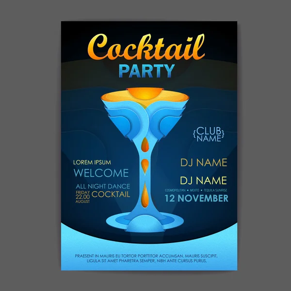 Disco cocktail party poster. 3D cocktail design. — Stock Vector