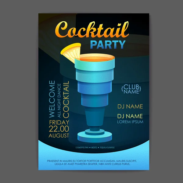 Affiche de soirée cocktail disco. Conception de cocktail 3D . — Image vectorielle