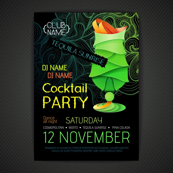 Disco cocktail party poster. 3D cocktail design. — Stock Vector
