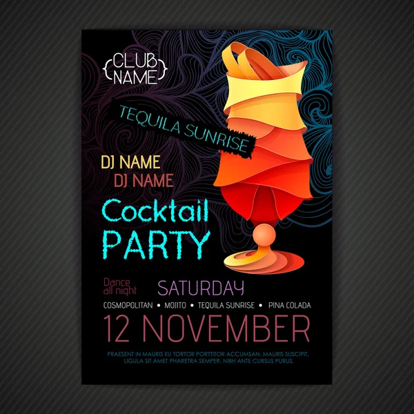 Affiche de soirée cocktail disco. Conception de cocktail 3D . — Image vectorielle