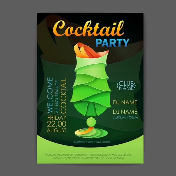 Cartaz de festa de coquetel. Design de coquetel 3D . — Vetor de Stock