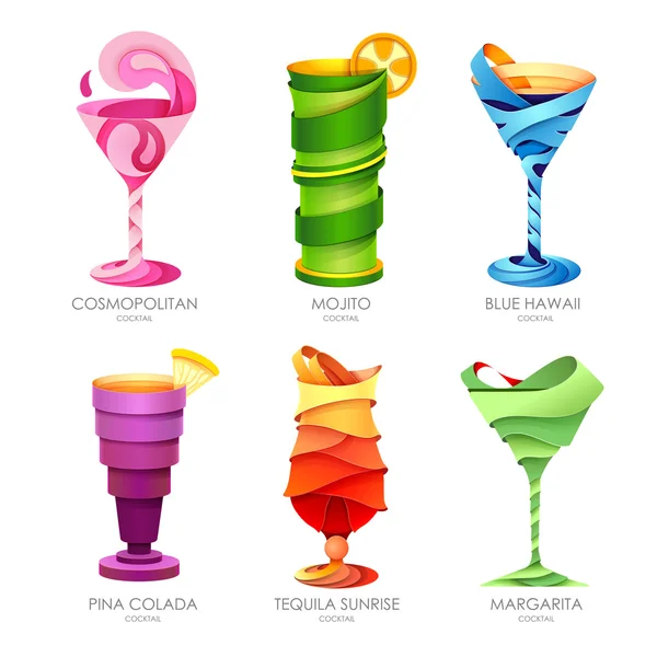 Set of 3D cocktails design.Vector icon — Stock Vector