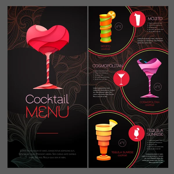 3D Cocktail Design. Cocktailmenügestaltung. Glücklicher Valentinstag — Stockvektor