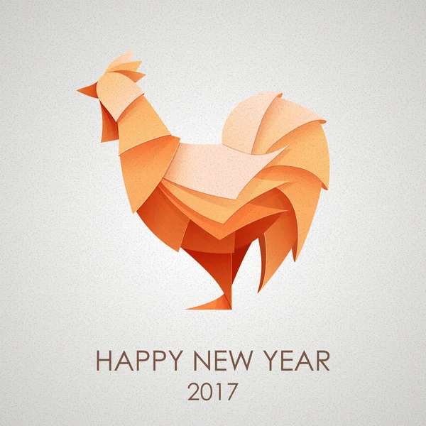 Origami Silhouette of red cock or chicken. Happy New Year card 2017 — Stock Vector