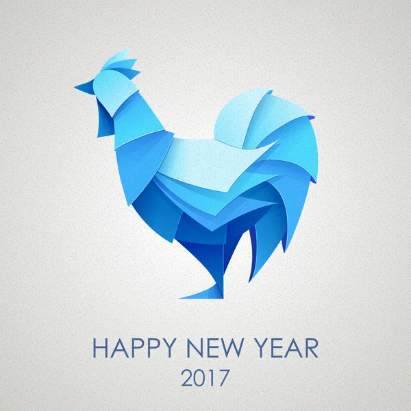 Origami Silhouette of cock or chicken. Happy New Year card 2017 — Stock Vector