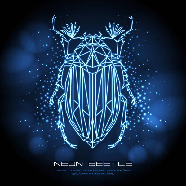 Abstract Neon Polygonal Triangle June Beetle Bug Neon Sign Entomological — Stock Vector