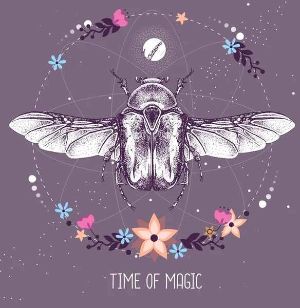 Σύγχρονη Μαγική Κάρτα Taros Μαγεία Λουλούδι Σκαθάρι Chafer Στην Αστρολογία — Διανυσματικό Αρχείο