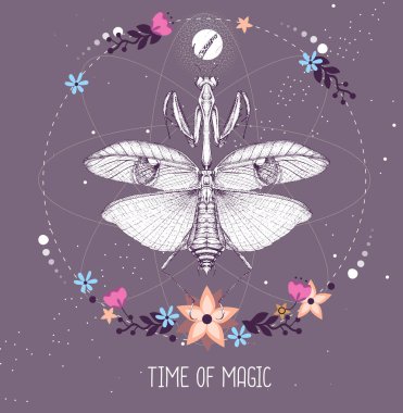 Astroloji arka planında peygamber devesi resmi olan modern büyü taros kartı. Vektör illüstrasyonu