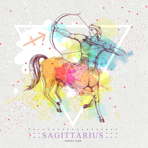 Modern Magic Witchcraft Card Astrology Sagittarius Zodiac Sign Artistic Watercolor — Stock Vector